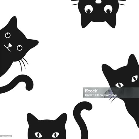 覗くかわいい黒猫のイラストセット イラストレーションのベクターアート素材や画像を多数ご用意 イラストレーション シルエット