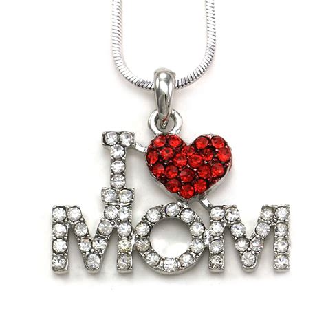 I Love You Mom Red Heart Pendant Necklace Mothers Day Ts Valentines