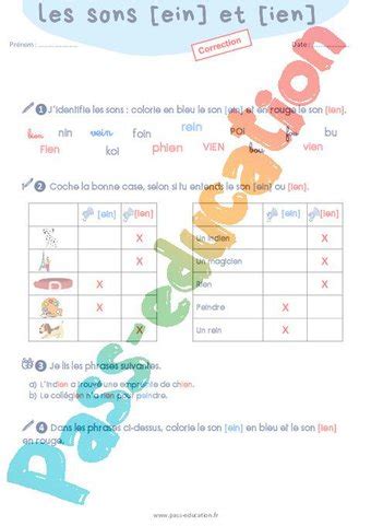 Confusion Entre Les Sons Ein Et Ien CP CE1 Exercices De