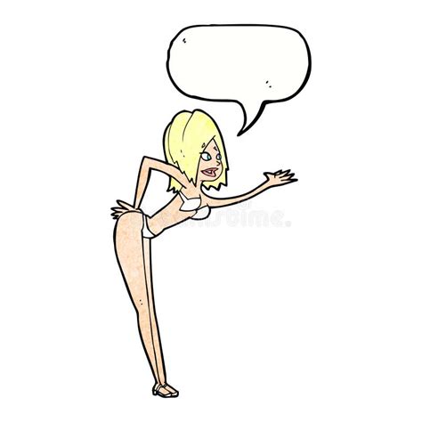 Cartoon Woman In Bikini With Speech Bubble Stock Illustration