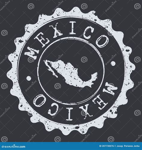 Mexico Seal Map Silhouette Postal Passport Stamp Round Vector Icon