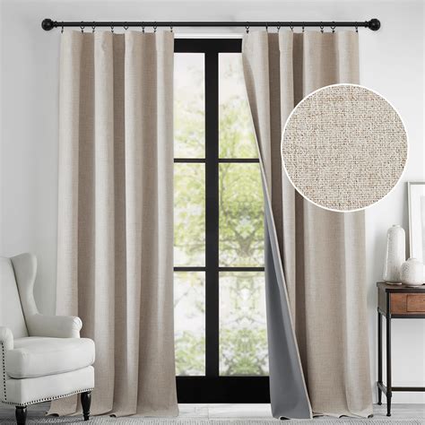 RYB HOME Linen Textured 100% Blackout Curtains for Bedroom, Insulating