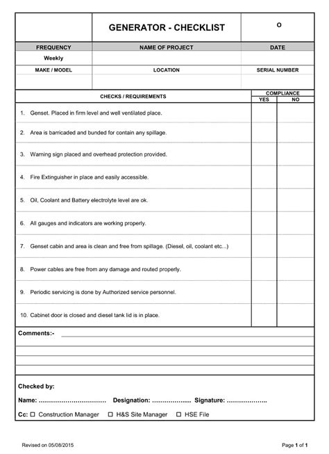 Diesel Generator Inspection Checklist