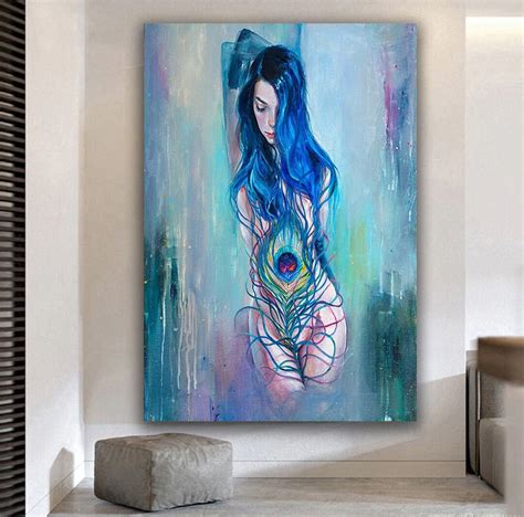 Blue Hair Nude Woman Nude Woman Canvas Art Nude Bedroom Wall Art