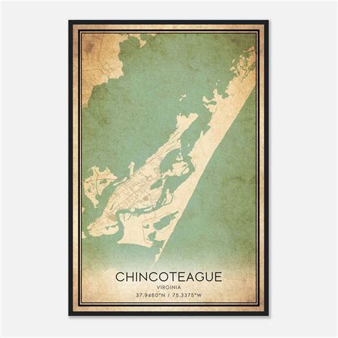 Vintage Chincoteague Virginia Map Poster, Chincoteague VA City Road