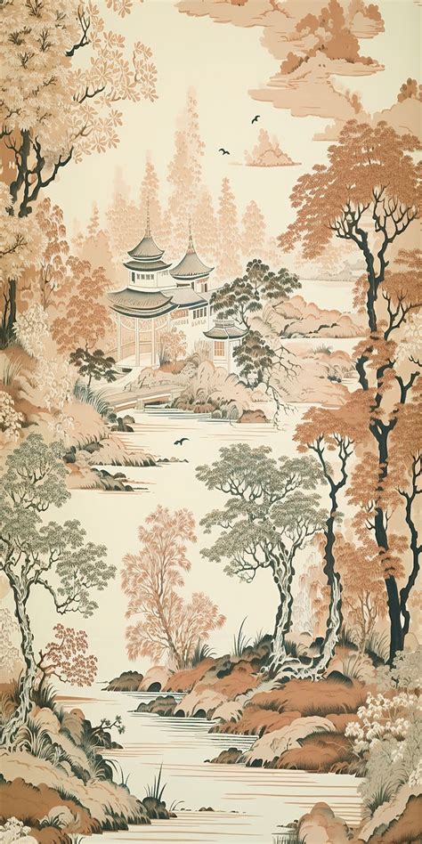 Japandi Long Narrow Wall Art Print Vintage Japanese Artwork Brown Beige