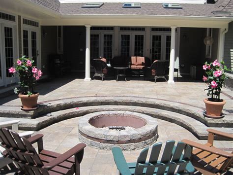 Unilock Beacon Hill Flagstone Multi Level Patio With Firepit