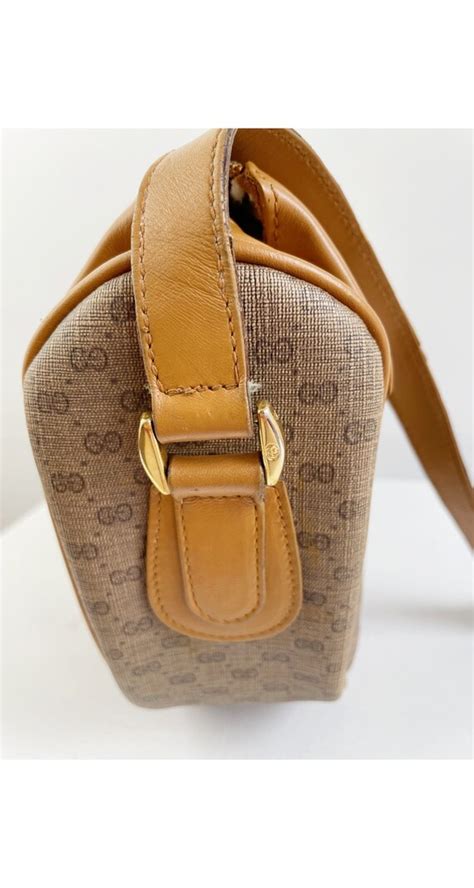 Gucci 1980s Vintage Gg Monogram Tan Leather Crossbody Gem