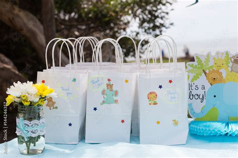 Thank you bags on baby shower. It's a boy Stock Photo | Adobe Stock