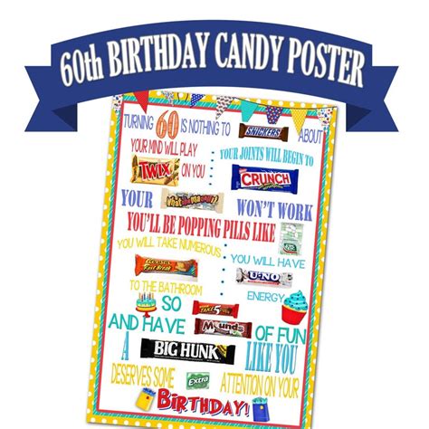 60th Birthday Poster Candy Bar Poster Birthday Gift for - Etsy