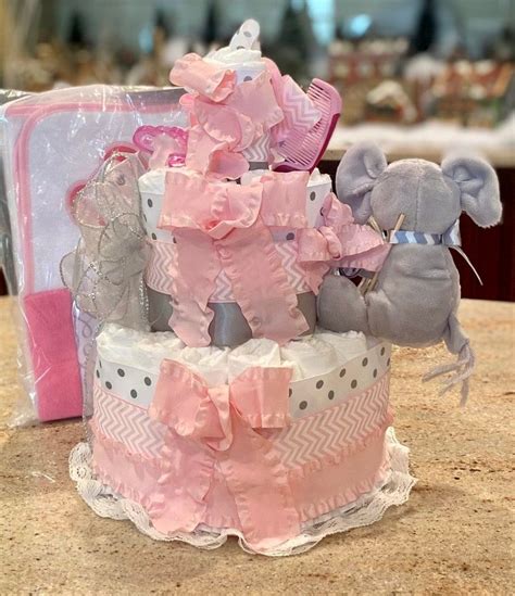 Tier Pink Elephant Diaper Cake Diaper Cake For Baby Girl Etsy Baby