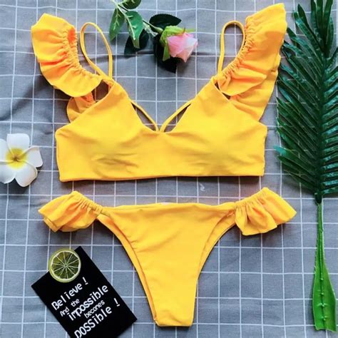 Beautiful Women Sexy Ruffles Bikini Set Push Up Padded Swimwear