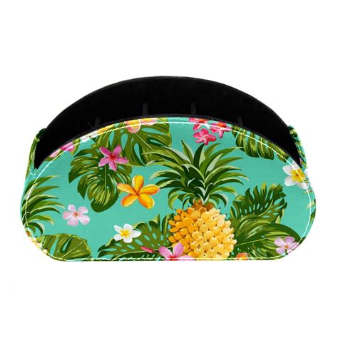 Ownta Tropical Pineapple Floral Leaves Pattern Pvc Leather Brush Holder