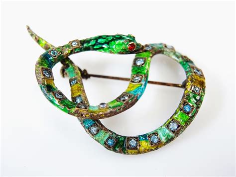 Vintage Enamel And Paste Snake Brooch