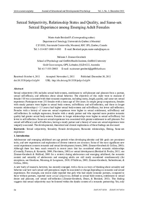 Pdf Sexual Subjectivity Relationship Status And Quality And Same Sex Sexual Experience Among