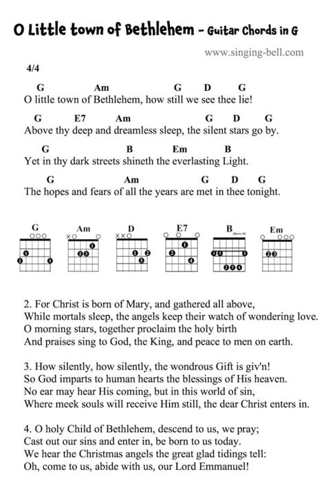 O Little town of Bethlehem Guitar Chords Tabs Notes PDF Free