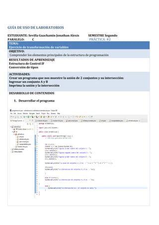 Eclipse Ejercicio Uni N E Interseccion De Conjuntos Pdf