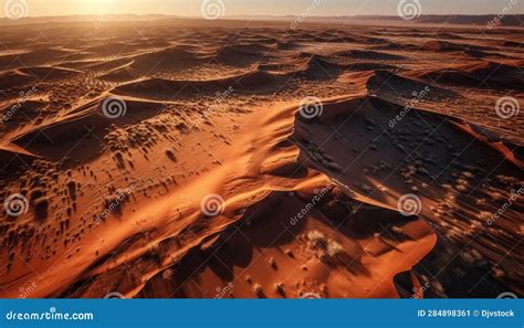 Tranquil Sand Dunes Ripple In Arid African Wilderness At Sunset