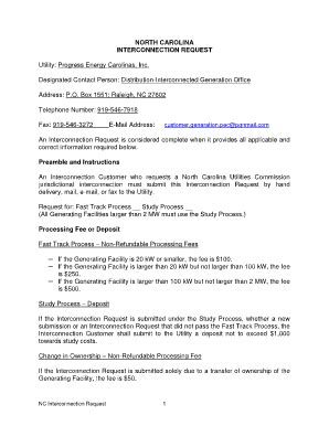 Fillable Online Interconnection Request Form Progress Energy Fax