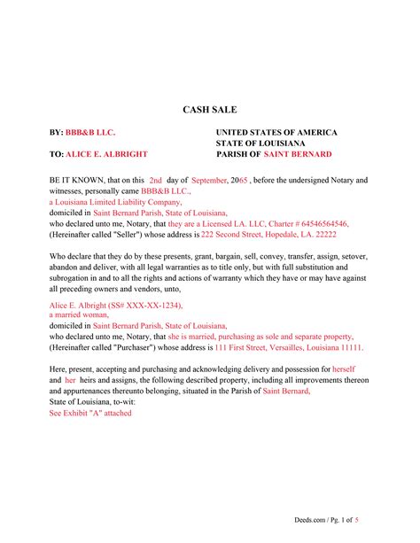 Rapides Parish Cash Sale Form | Louisiana | Deeds.com