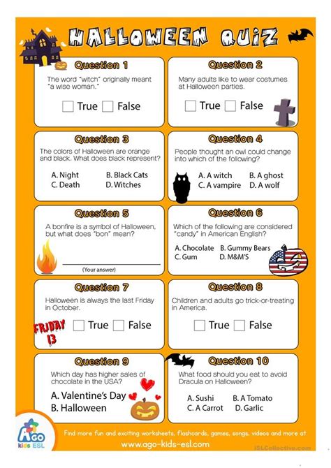 Esl Halloween Quiz Worksheet For English Class Worksheet Free Esl