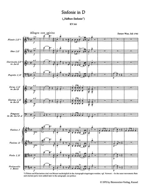 Mozart Symphonie Nr D Dur Haffner Kv Partitur Partition