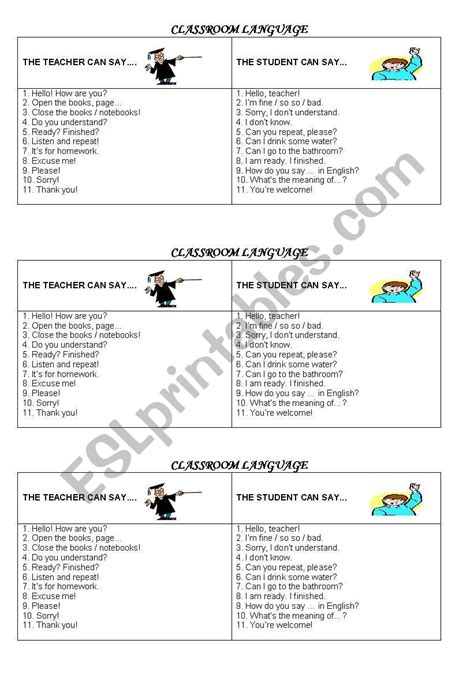 Classroom Language Esl Worksheet By Teachercarine