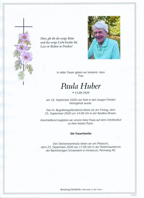 Paula Huber Bestattung Ebenbichler