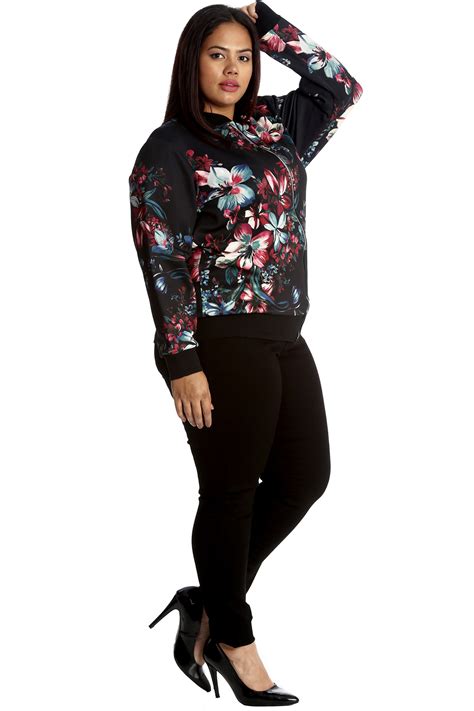 New Womens Jacket Plus Size Ladies Floral Print Bomber Ribbed Oriental Nouvelle Ebay