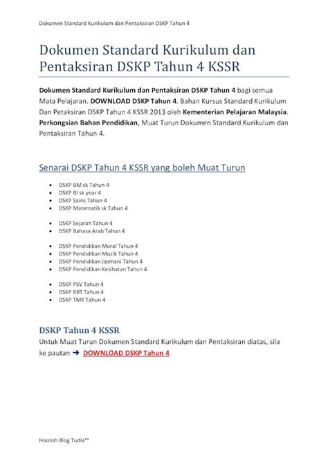 Pdf Dokumen Standard Kurikulum Dan Pentaksiran Dskp Tahun Kssr