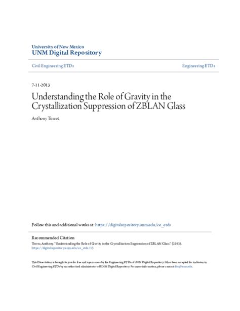 Pdf Understanding The Role Of Gravity In The Crystallization Suppression Of Zblan Glass