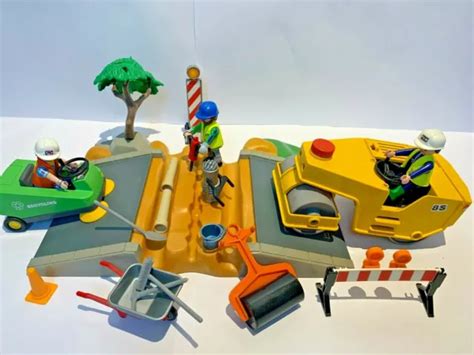 Playmobil Lot Travaux Publics Chantier Balayeuse Rouleau Compresseur