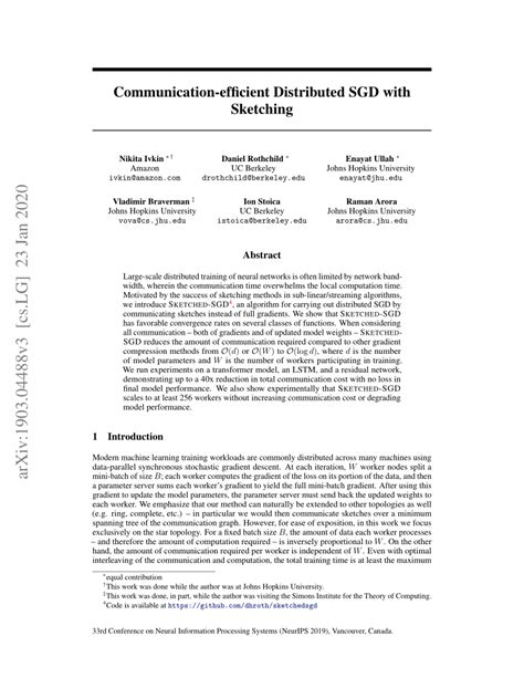 Pdf Communication Efficient Distributed Sgd With Sketching