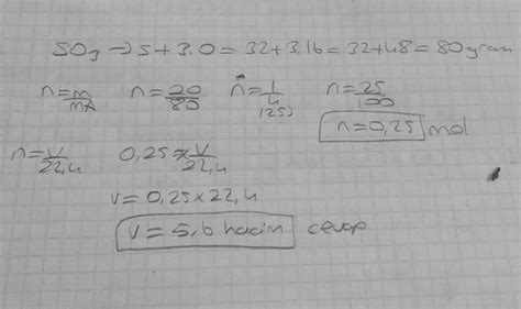 20 gram SO3 gazının normal koşullardaki hacmi kaç L dir S32 0 16