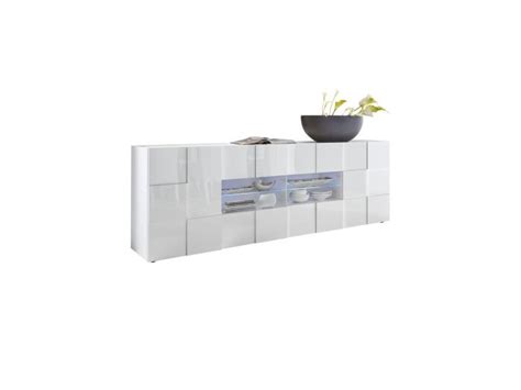 Buffet Portes Tiroirs Laqu Blanc Brillant Led S Ticato Blanc