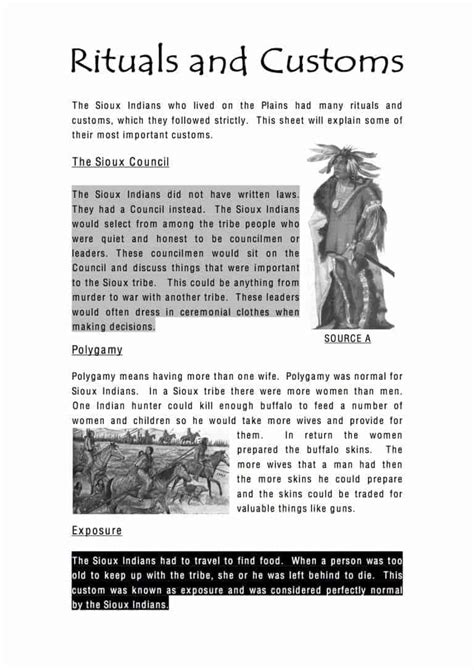 Native American Rituals and Customs Worksheet - Free PDF Year 8/9