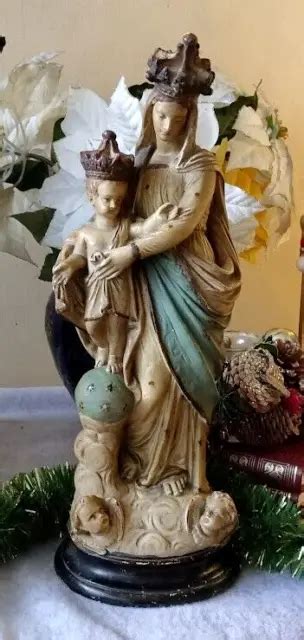 GRANDE STATUE NOTRE Dame Des Victoires Vierge Marie Platre Antique Lady