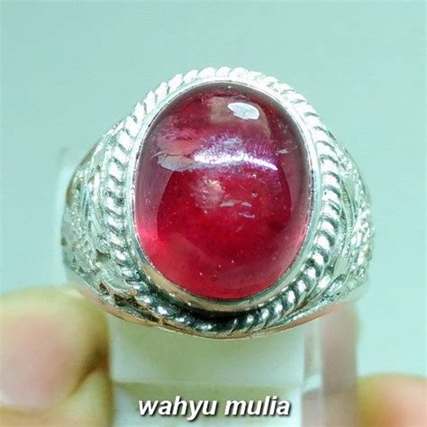 Batu Cincin Merah Delima Ruby Ring Perak Ukir Naga Asli Kode