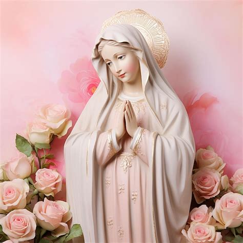 Santa María Madre de Dios la Virgen María en rosas rosas pastel fondo