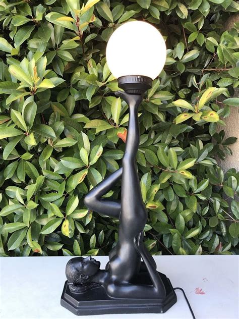 Vintage Art Deco Style Nude Tall Black Table Lamp Yoga Figural