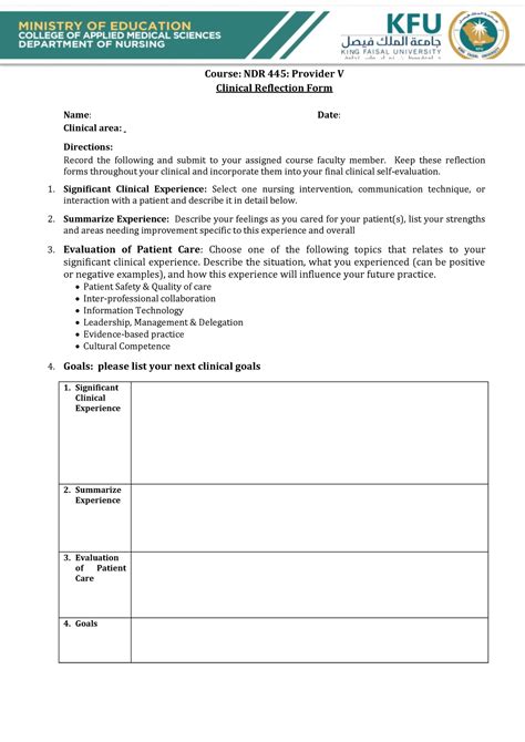 Clinical Reflection Form Course Ndr Provider V Clinical