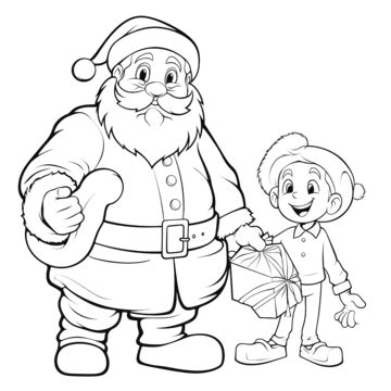 Desenho De Papai Noel Saco De Presentes E Um Menino Para Colorir