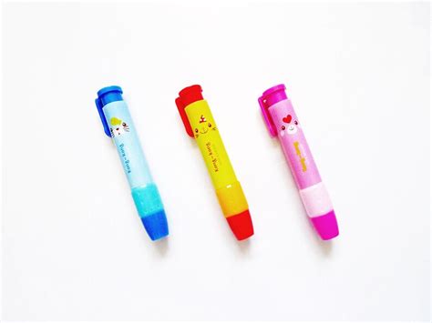 Cute Retractable Click Eraser Refills 4 Piece Set Pink Yellow Blue Etsy