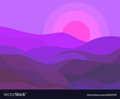 Landscape Of Wavy Hills At Sunset In A Minimalist Vector Image