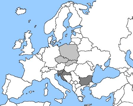 Map of Europe with countries where South Slavic languages (dark grey ...