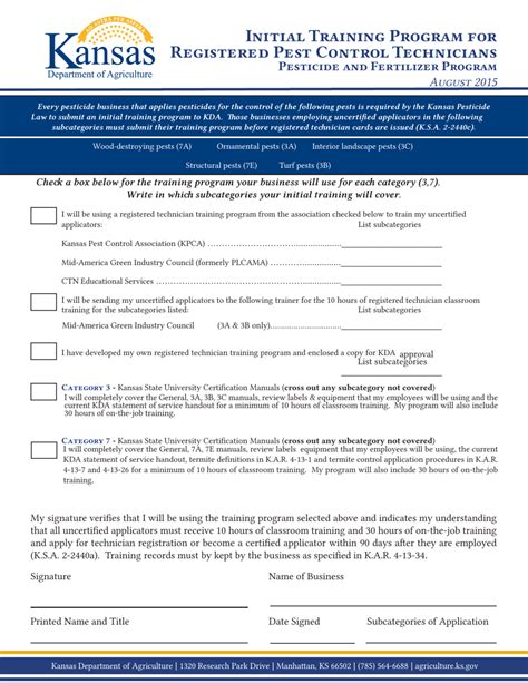 Kansas Initial Training Program For Registered Pest Control Technicians Checklist Fill Out