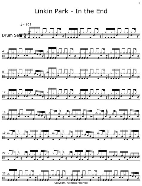 Linkin Park In The End Sheet Music For Drum Set