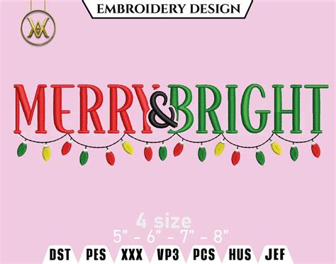 Merry And Bright Embroidery File Christmas Embroidery Digital