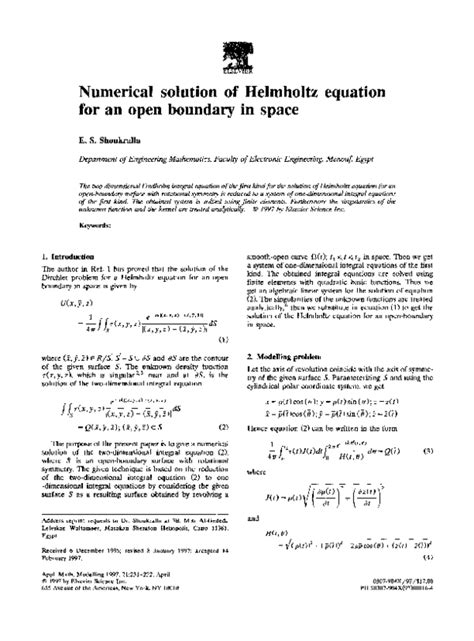 (PDF) Numerical solution of Helmholtz equation for an open boundary in ...