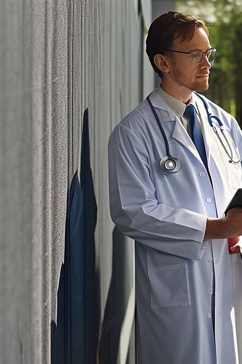 A Doctor Standing Next To Wall With Shadow And Absent Minded Expression